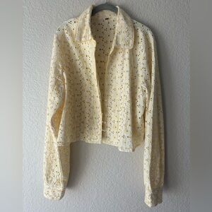 Free People Yellow Eyelet Lace Cropped Embroidered Cottagecore Jacket XL